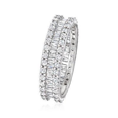 1.50 ct. t.w. Baguette and Round Diamond Eternity Band in 14kt White Gold with Rhodium