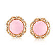 Pink Opal and .12 ct. t.w. Diamond Scalloped Earrings in 14kt Yellow Gold
