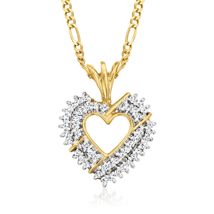 C. 1980 Vintage .65 ct. t.w. Diamond Heart Pendant Necklace in 14kt Yellow Gold