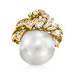 C. 1980 Vintage Cultured South Sea Pearl and 1.10 ct. t.w. Diamond Cocktail Ring in 18kt Yellow Gold
