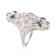 C. 1950 Vintage .37 ct. t.w. Diamond and .12 ct. t.w. Synthetic Sapphire Ring in 18kt White Gold