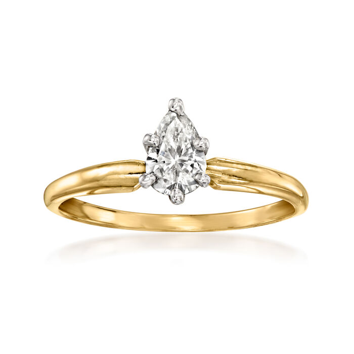 C. 1980 Vintage .46 Carat Pear-Shaped Diamond Ring in 14kt Yellow Gold