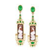 Italian Shell Cameo, 6.60 ct. t.w. Green Quartz and .50 ct. t.w. White Topaz Drop Earrings in 18kt Gold Over Sterling