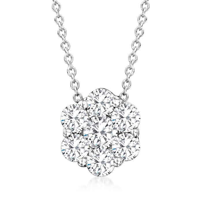 1.00 ct. t.w. Diamond Cluster Pendant Necklace in 14kt White Gold