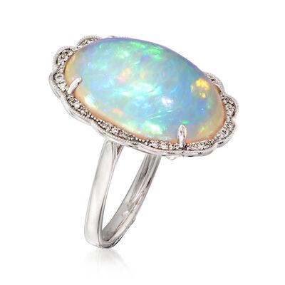 White Opal and .10 ct. t.w. Diamond Ring in 14kt White Gold