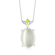 C. 1990 Vintage Cat's Eye Moonstone and .64 ct. t.w. Multi-Gemstone Pendant Necklace in 14kt and 18kt White Gold