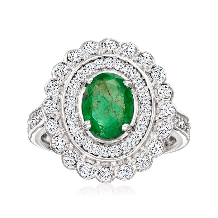 1.10 Carat Emerald Halo Ring with .86 ct. t.w. Diamonds in 14kt White Gold