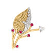 C. 1960 Vintage .50 ct. t.w. Ruby and .33 ct. t.w. Diamond Floral Pin in Palladium and 18kt Yellow Gold