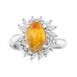 C. 1980 Vintage Orange Opal Ring with .61 ct. t.w. Diamonds in Platinum