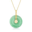 Jade &quot;Blessing&quot; Circle Pendant Necklace in 14kt Yellow Gold