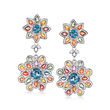 9.00 ct. t.w. Multicolored Sapphire Floral Drop Earrings with 4.50 ct. t.w. London Blue Topaz in Sterling Silver