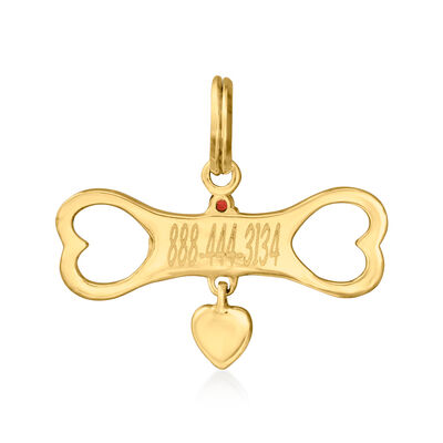 Personalized Birthstone and Name Heart Bone Pet ID Tag in 14kt Gold