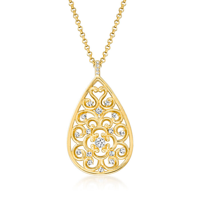Charles Garnier &quot;Filigree&quot; .15 ct. t.w. CZ Teardrop Pendant Necklace in 18kt Gold Over Sterling