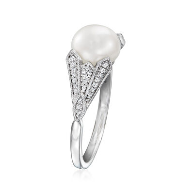 8-8.5mm Cultured Pearl and .10 ct. t.w. Diamond Ring in Sterling Silver