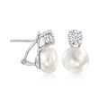 Italian 10.5-11mm Cultured Pearl and 1.50 ct. t.w. CZ Drop Earrings in Sterling Silver