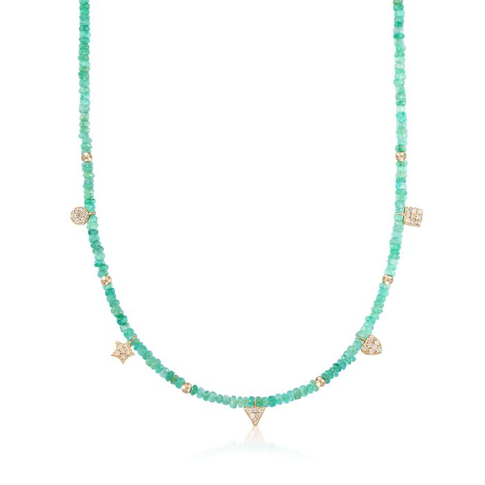 20.00 ct. t.w. Emerald and .36 ct. t.w. Diamond Station Necklace With 14kt Yellow Gold