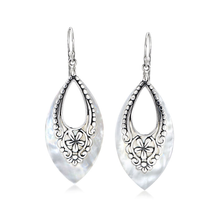 Mother-of-Pearl and Sterling Silver Bali-Style Drop Earrings