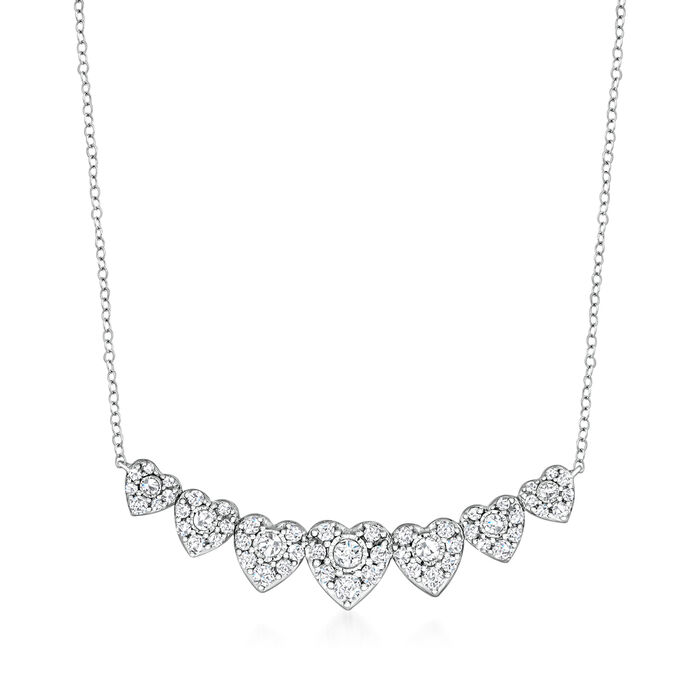 1.00 ct. t.w. Diamond Hearts Curved Bar Necklace in 14kt White Gold