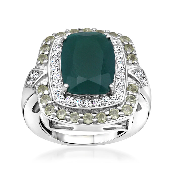Green Chalcedony Ring with 1.50 ct. t.w. Peridot and 1.00 ct. t.w. White Topaz in Sterling Silver