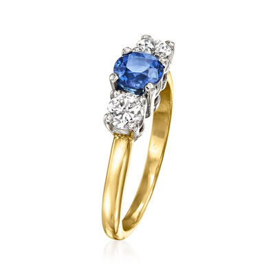 C. 1980 Vintage .85 Carat Sapphire Ring with .50 ct. t.w. Diamonds in Platinum and 18kt Yellow Gold