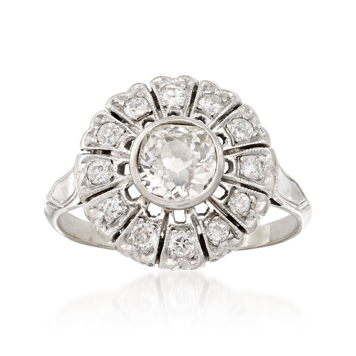 C. 1950 Vintage .90 ct. t.w. Diamond Flower Ring in 14kt White Gold