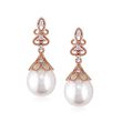 9-9.5mm Cultured Pearl Drop Earrings with Diamond Accents in 14kt Rose Gold