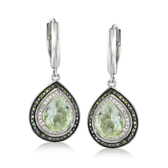3.60 ct. t.w. Prasiolite and .18 ct. t.w. Multicolored Diamond Drop Earrings in Sterling Silver