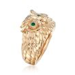 14kt Yellow Gold Owl Ring with Emeralds and Brown Diamond Accents