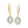 2.30 ct. t.w. Aquamarine and .30 ct. t.w. Diamond Drop Earrings in 14kt Yellow Gold
