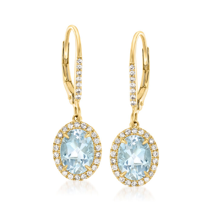 2.30 ct. t.w. Aquamarine and .30 ct. t.w. Diamond Drop Earrings in 14kt Yellow Gold