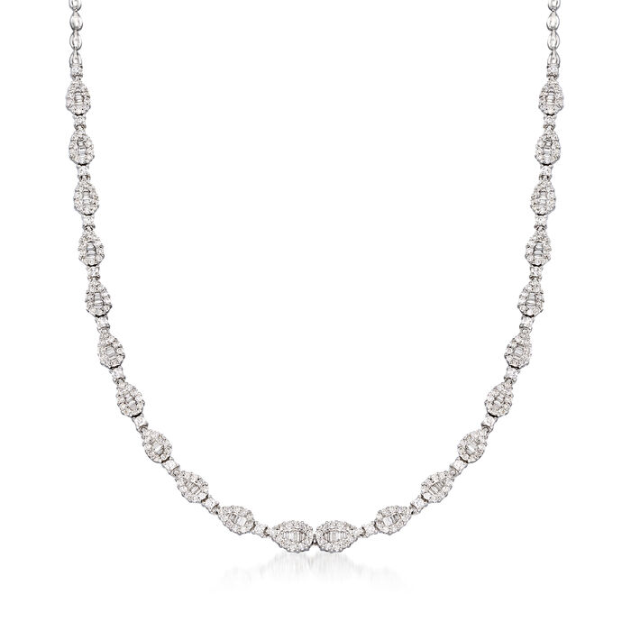 C. 1990 Vintage 4.20 ct. t.w. Round and Baguette Diamond Necklace in 18kt White Gold
