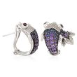 .90 ct. t.w. Amethyst and .35 ct. t.w. Iolite Koi Earrings with Diamonds and Garnets in Sterling Silver