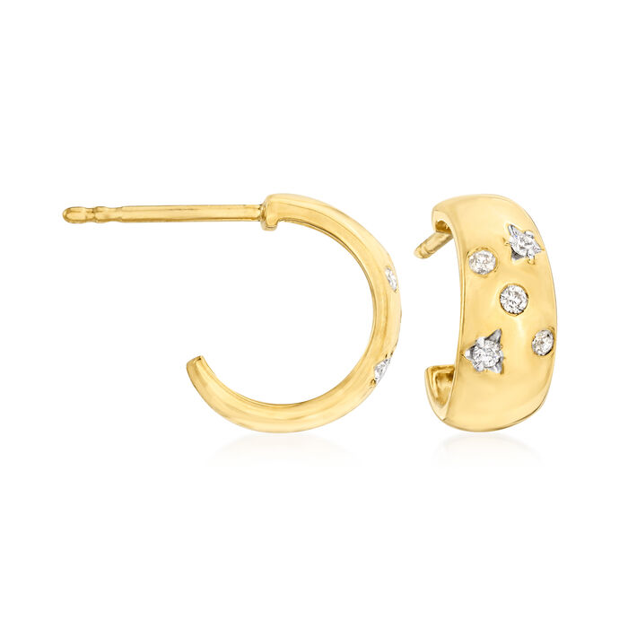 .15 ct. t.w. Diamond Star C-Hoop Earrings in 18kt Gold Over Sterling