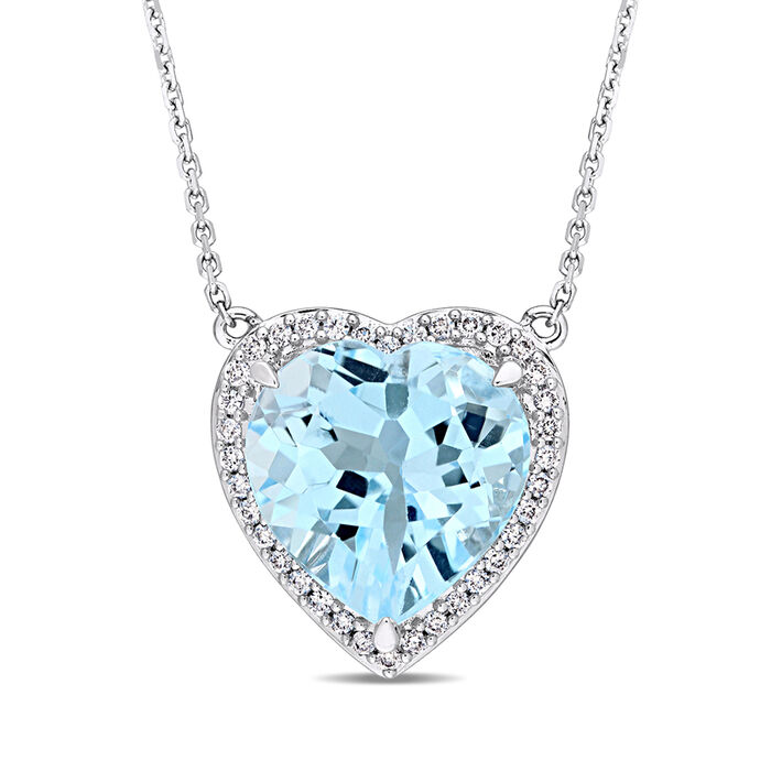 7.00 Carat Sky Blue Topaz Heart Pendant Necklace with .18 ct. t.w. Diamonds in 14kt White Gold