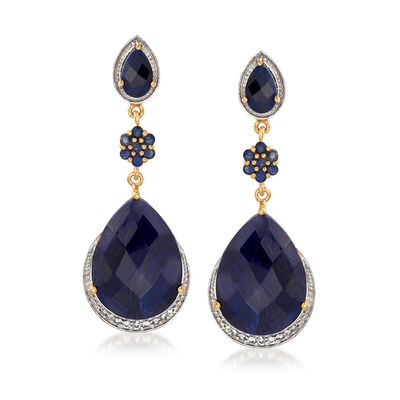 Sapphire and .20 ct. t.w. White Topaz Drop Earrings in 18kt Gold Over Sterling #930135