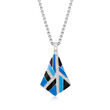 Belle Etoile &quot;Delano&quot; Blue and Black Enamel and .20 ct. t.w. CZ Pendant in Sterling Silver