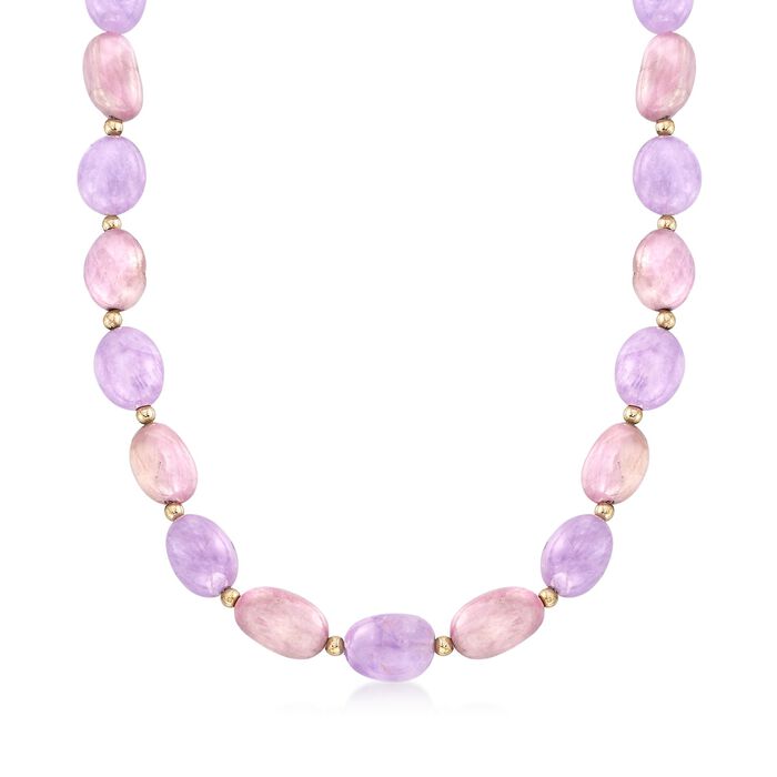Kunzite and Amethyst Bead Necklace in 14kt Yellow Gold