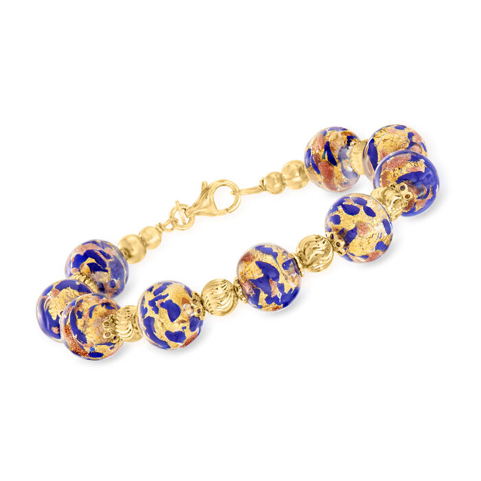 Italian Blue Murano Glass Bead Bracelet in 18kt Gold Over Sterling