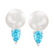 Gabriel Designs 9-9.5mm Cultured Pearl and .98 ct. t.w. Swiss Blue Topaz Earrings in Sterling Silver