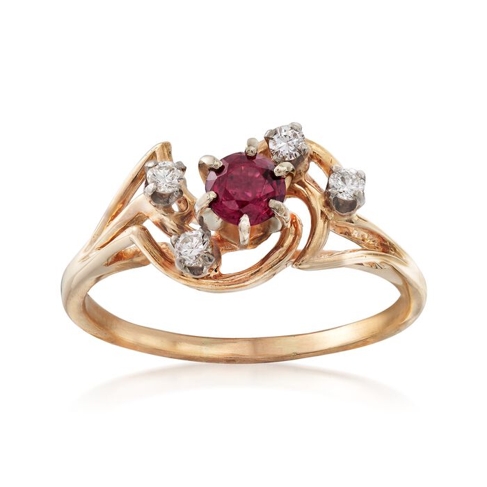 C. 1970 Vintage .35 Carat Ruby and .20 ct. t.w. Diamond Swirl Ring in 14kt Yellow Gold