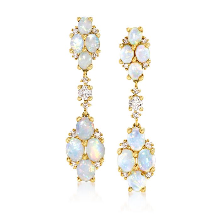 Australian Opal and .50 ct. t.w. Diamond Drop Earrings in 14kt Yellow Gold 