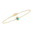 Turquoise Sun Mini Paper Clip Link Bracelet in 14kt Yellow Gold
