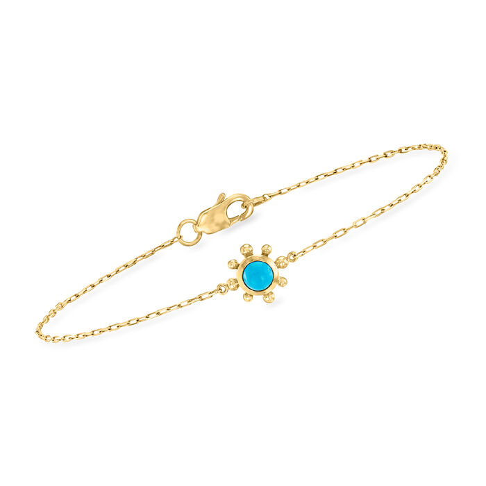 Turquoise Sun Mini Paper Clip Link Bracelet in 14kt Yellow Gold