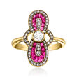C. 1980 Vintage .80 ct. t.w. Ruby and .55 ct. t.w. Diamond Cocktail Ring in 18kt Yellow Gold
