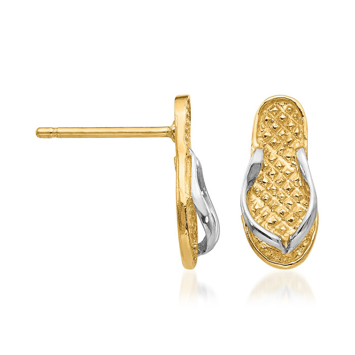 14kt Yellow Gold Flip-Flop Earrings with White Rhodium