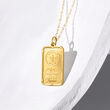 Italian 24kt Yellow Gold Fleur-De-Lis Two-Gram Ingot Pendant Necklace with 14kt Yellow Gold Frame