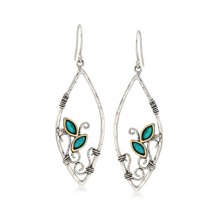 Marquise Turquoise Open Teardrop Earrings in Sterling Silver and 14kt Gold