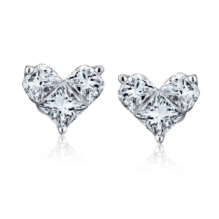 1.02 ct. t.w. Diamond Heart Earrings in 18kt White Gold