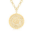 Italian 14kt Yellow Gold Floral Lace Medallion Necklace