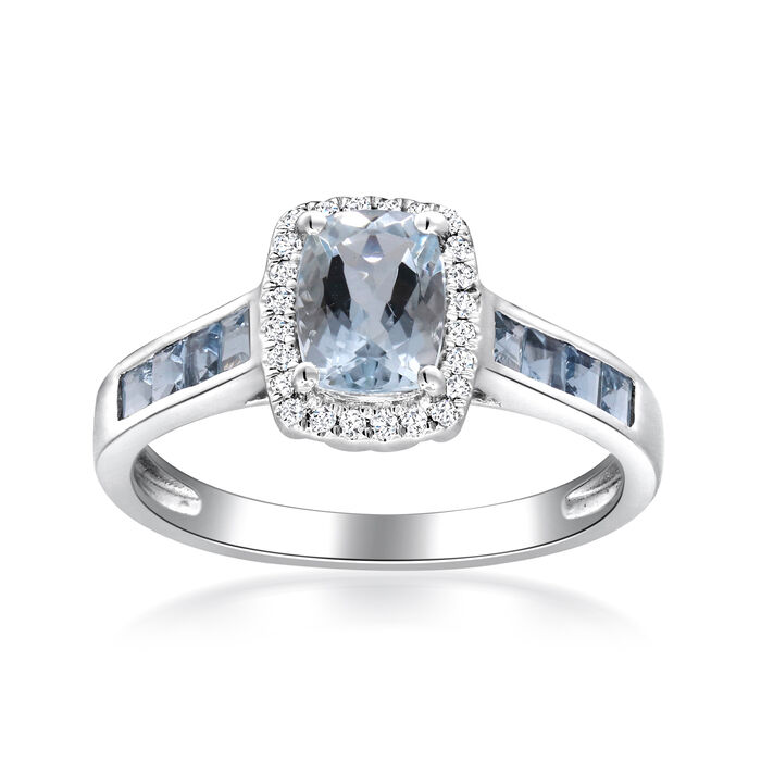 1.10 ct. t.w. Aquamarine Ring with Diamond Accents in 14kt White Gold